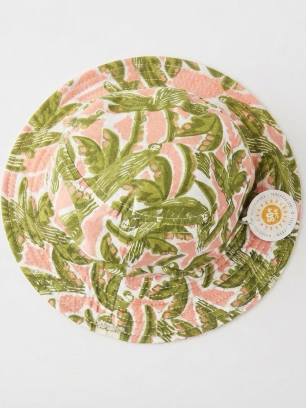 Lilly Pulitzer Coral Bucket Hat with Olive Tropical Leaf Pattern